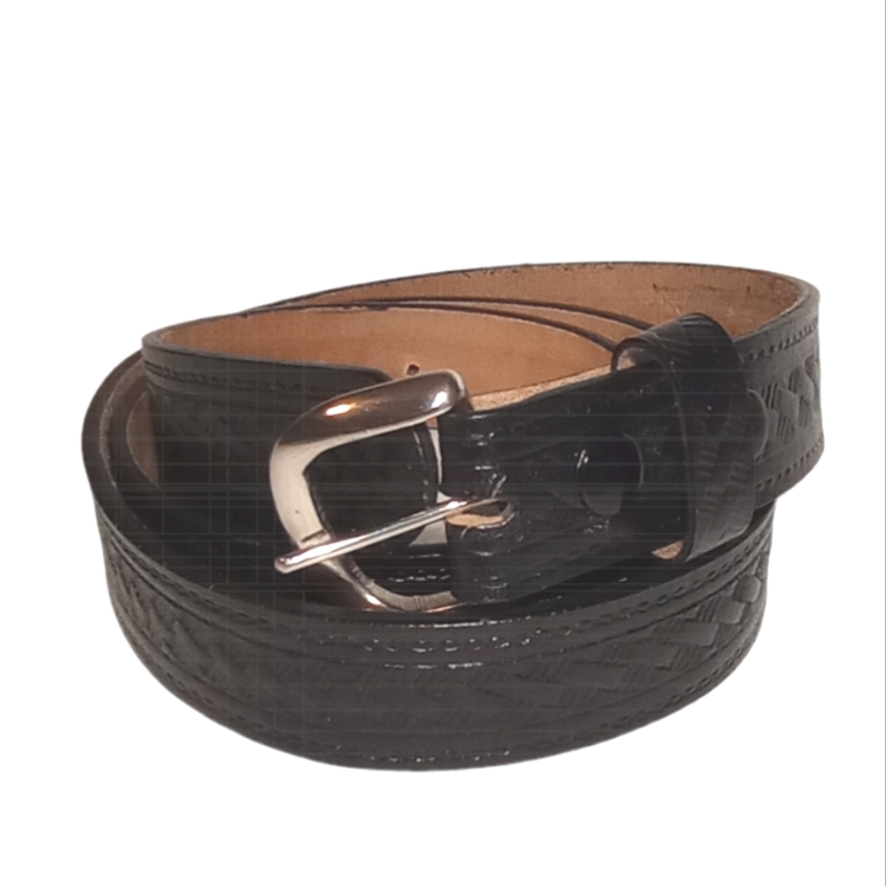 C.L. Genius Genuine Pure Leather Silver Buckle Men's Black Belt Size XL 48"